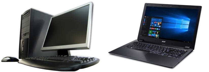 Image montrant un ordinateur pc fixe et un ordinateur pc portable